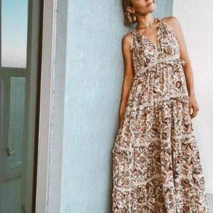 Anthropologie Floral Maxi Dress - Cream and Brown